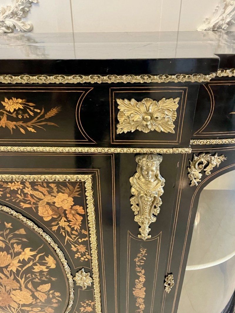 Outstanding Quality Antique Victorian Ebonised and Inlaid Floral Marquetry Credenza/Sideboard - Image 15